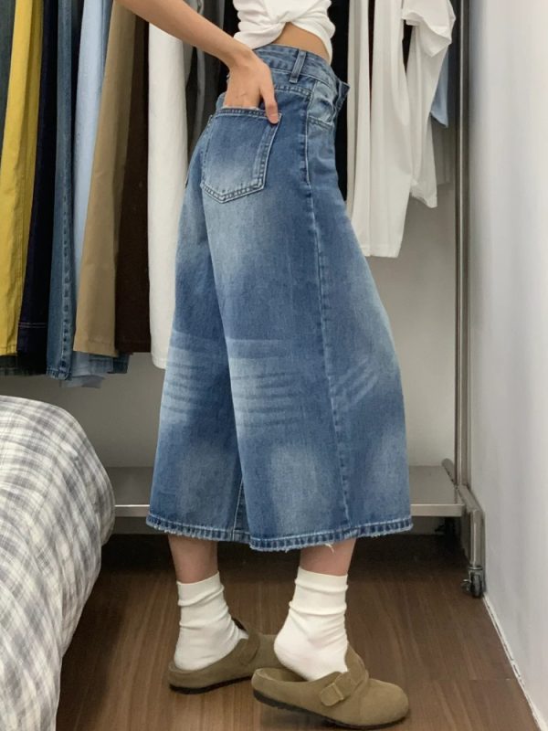 2025 Summer Plus Size American Retro Wide-Leg Jeans for Women - Loose Mid-Length Fashion Pants