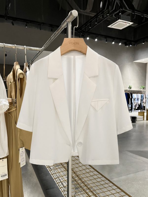 2025 Summer Thin White Loose Short Sleeve Blazer Jacket for Women, Casual Chic Short Suit Top, Trendy Lightweight Fashion