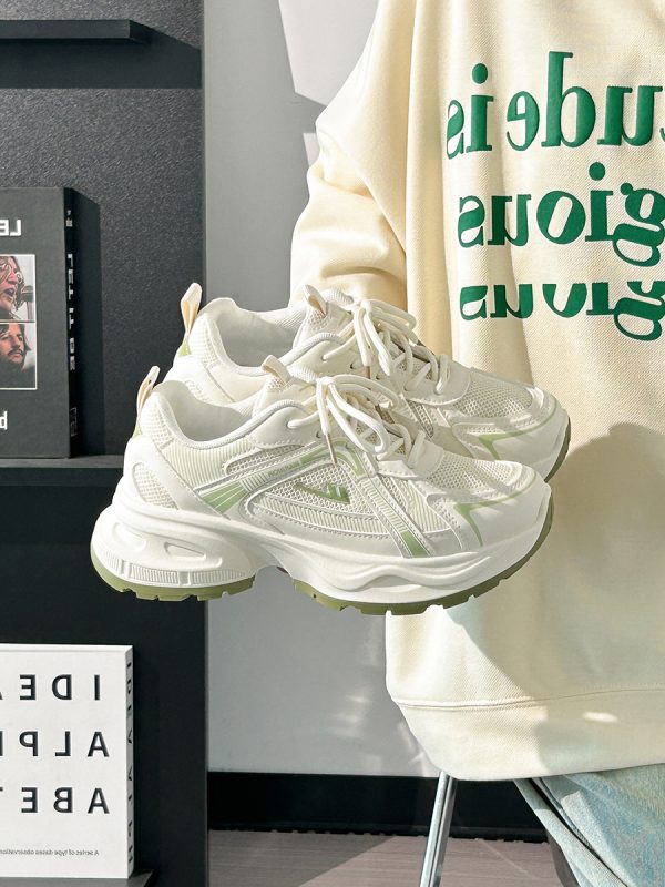 2025 Summer Unisex Height-Increasing Mesh Sports Shoes - Breathable White Dad Sneakers for Couples