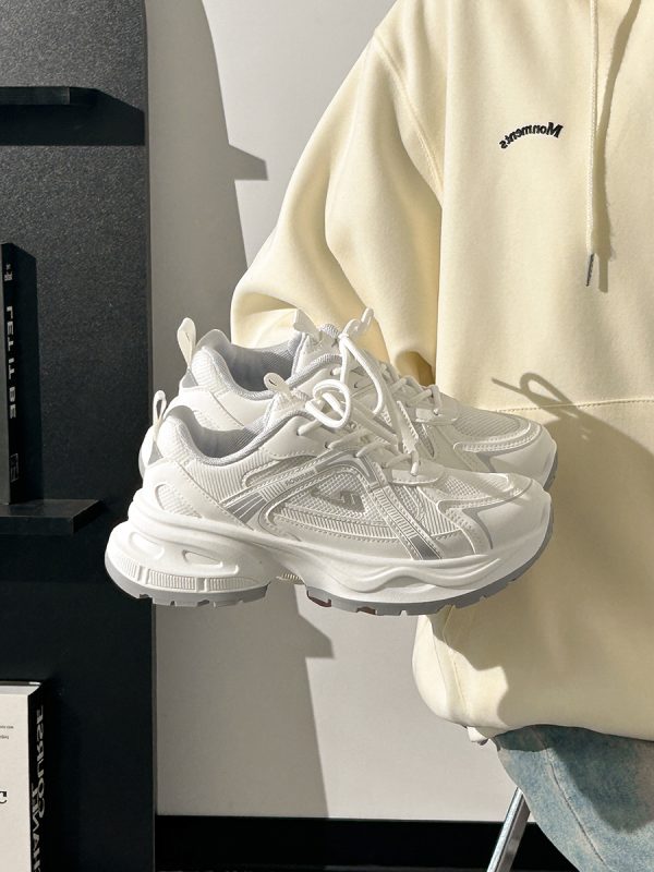 2025 Summer Unisex Height-Increasing Mesh Sports Shoes - Breathable White Dad Sneakers for Couples