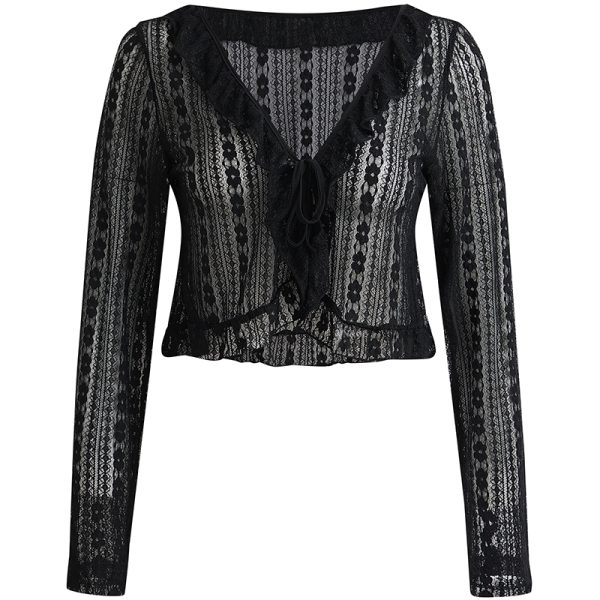2025 Summer Women's Elegant Lace Cardigan Long Sleeve Outerwear - Trendy Layering Piece for Chic Style