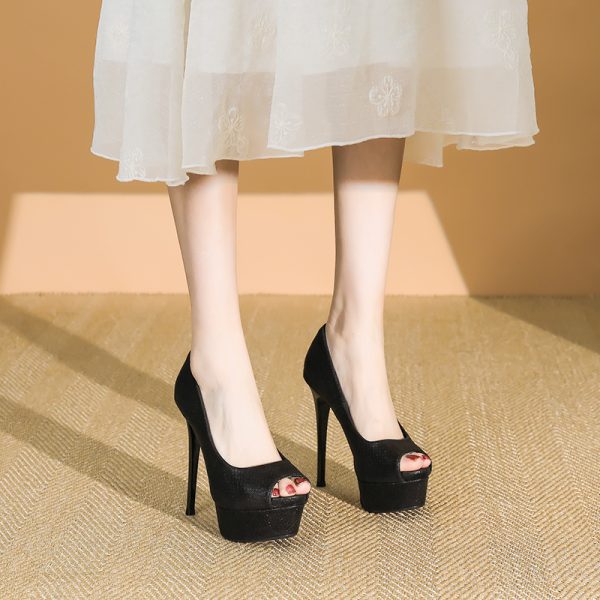 2025 Summer Women's High Heels Peep Toe Stiletto Platform Shoes - Sexy 12CM Waterproof Party Footwear