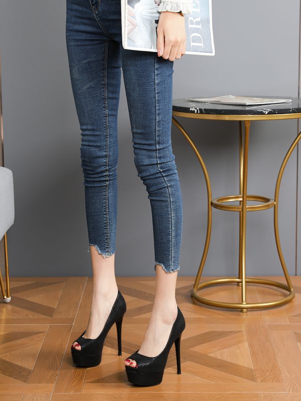 2025 Summer Women's Peep Toe High Heels, Sexy 12CM Thin Heels, Waterproof Platform Nightclub Shoes, Versatile Party Footwear