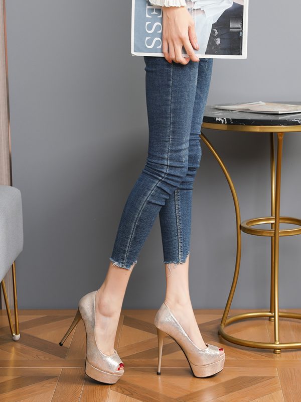 2025 Summer Women's Peep Toe High Heels, Sexy 12CM Thin Heels, Waterproof Platform Nightclub Shoes, Versatile Party Footwear