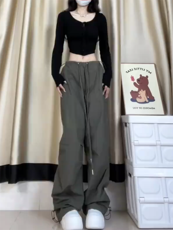 2025 Trendy American-Style Wide-Leg Cargo Pants for Women, Casual Retro Slim-Fit Street Dance & Jazz Sports Trousers
