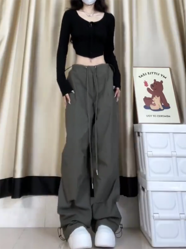 2025 Trendy American-Style Wide-Leg Cargo Pants for Women, Casual Retro Slim-Fit Street Dance & Jazz Sports Trousers