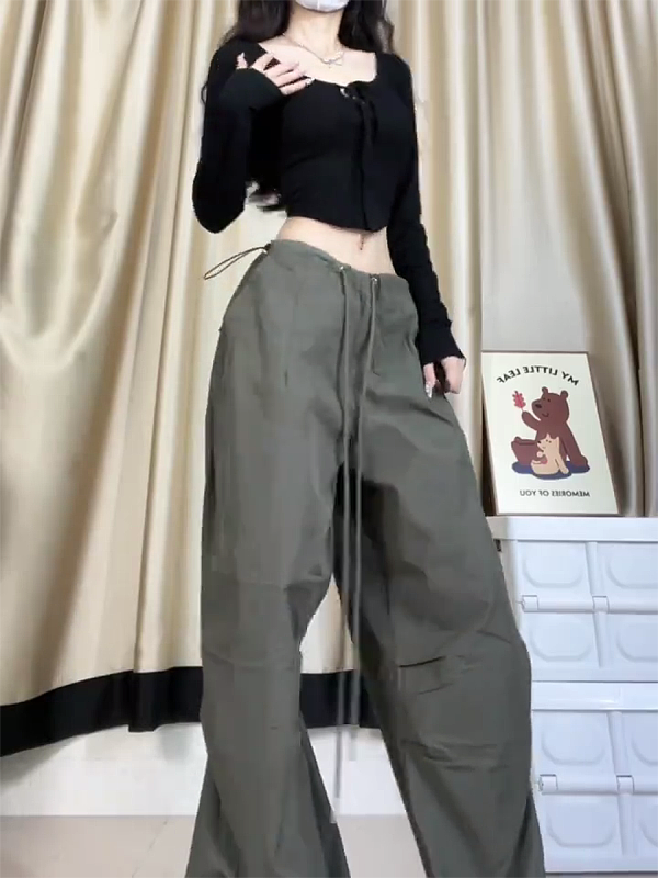 2025 Trendy American-Style Wide-Leg Cargo Pants for Women, Casual Retro Slim-Fit Street Dance & Jazz Sports Trousers