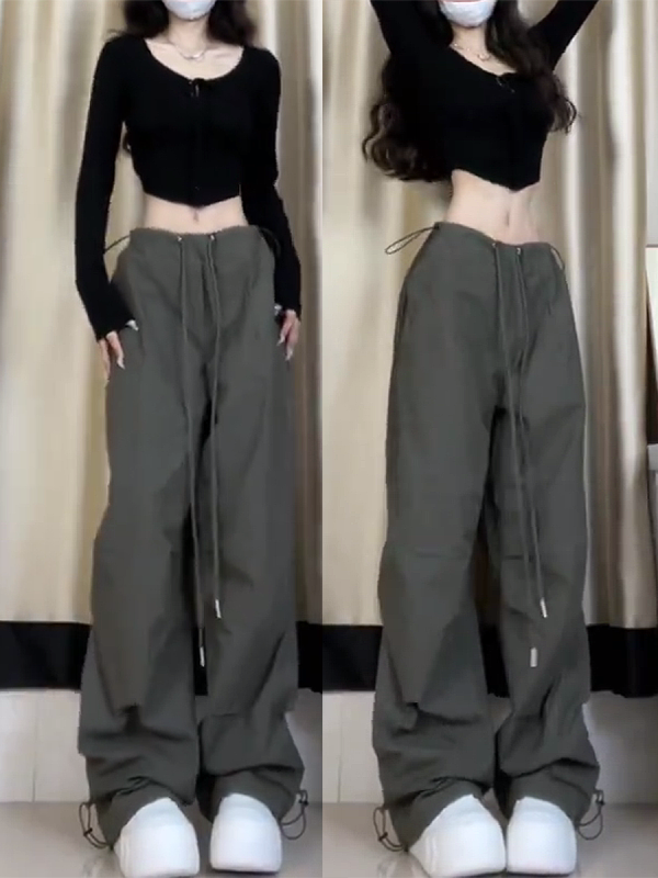 2025 Trendy American-Style Wide-Leg Cargo Pants for Women, Casual Retro Slim-Fit Street Dance & Jazz Sports Trousers