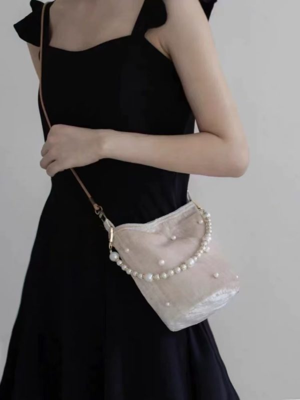 2025 Women's Chinese-Style High-End Pearl Velvet Bucket Bag - Niche Design Shoulder Crossbody Bag