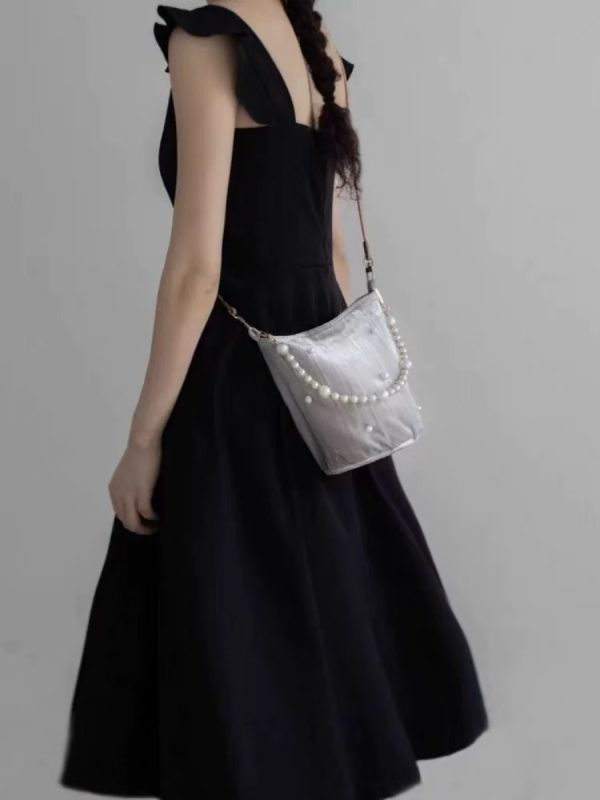 2025 Women's Chinese-Style High-End Pearl Velvet Bucket Bag - Niche Design Shoulder Crossbody Bag