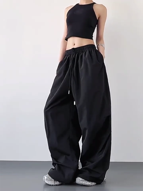 2025 Women's Red Cargo Pants - American Style Loose Parachute Pants, Slimming Drape, Hip-Hop Casual Sportswear