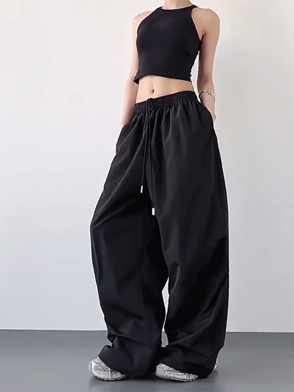 2025 Women's Red Cargo Pants - American Style Loose Parachute Pants, Slimming Drape, Hip-Hop Casual Sportswear