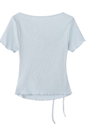 3D Butterfly Blue Off-Shoulder Top - Unique Waist-Cinched Blouse, Stylish Women's T-Shirt for Y2K and Casual Looks