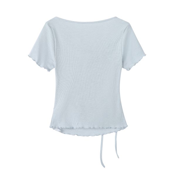 3D Butterfly Blue Off-Shoulder Top - Unique Waist-Cinched Blouse, Stylish Women's T-Shirt for Y2K and Casual Looks