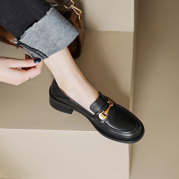 4.5 cm Italian-Style Soft Sole Leather Shoes with Metal Buckle - Comfortable Fashion Footwear