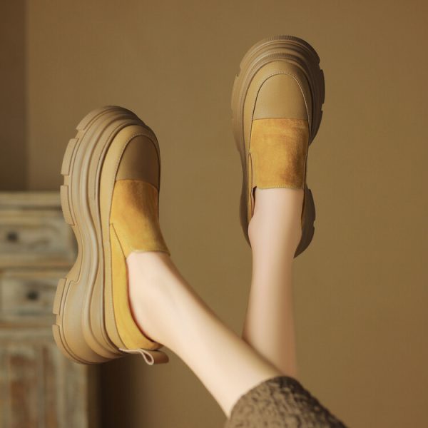 8 cm Italian-Style Soft Sole Genuine Leather Thick-Soled Shoes for Petite Women - Comfortable Spring and Autumn Footwear