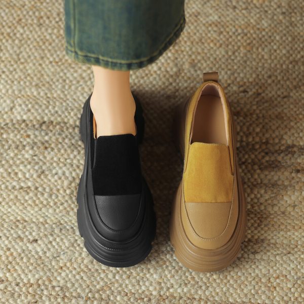 8 cm Italian-Style Soft Sole Genuine Leather Thick-Soled Shoes for Petite Women - Comfortable Spring and Autumn Footwear