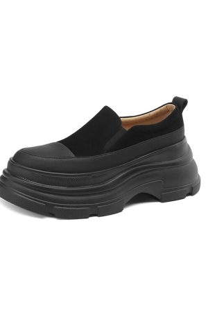 8 cm Italian-Style Soft Sole Genuine Leather Thick-Soled Shoes for Petite Women - Comfortable Spring and Autumn Footwear