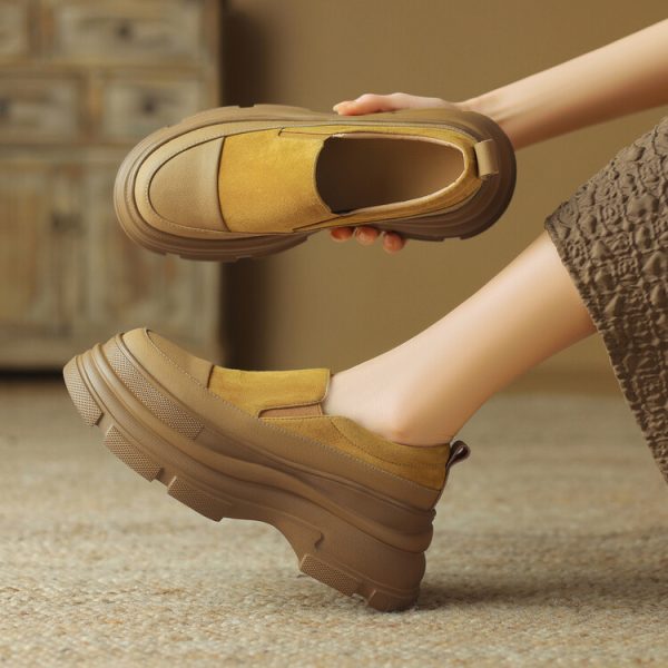 8 cm Italian-Style Soft Sole Genuine Leather Thick-Soled Shoes for Petite Women - Comfortable Spring and Autumn Footwear