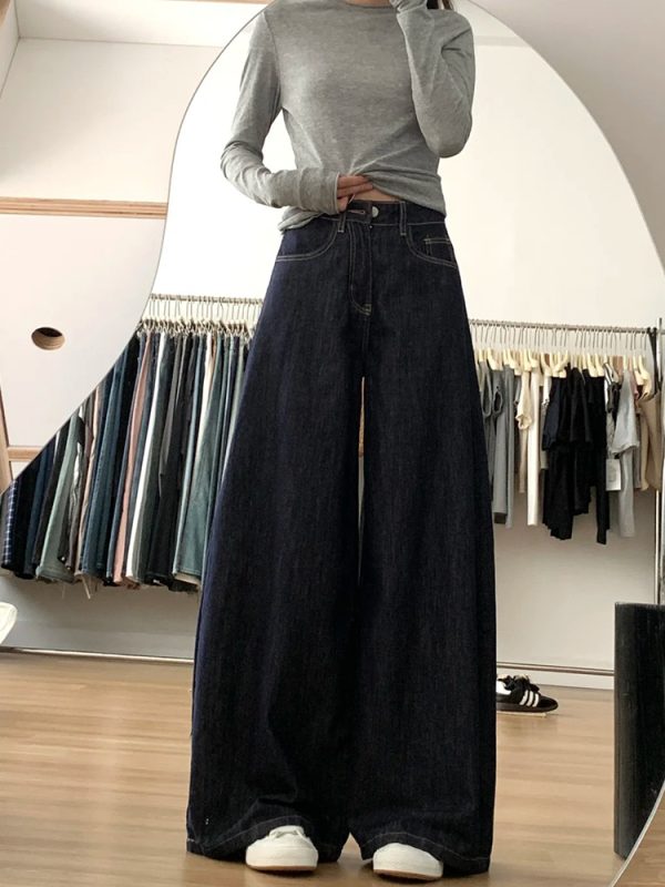 A-Line Wide-Leg Denim Pants for Women, Loose Fit, Casual Style, Flattering for Pear-Shaped Figures, 2025 Trendy Fashion