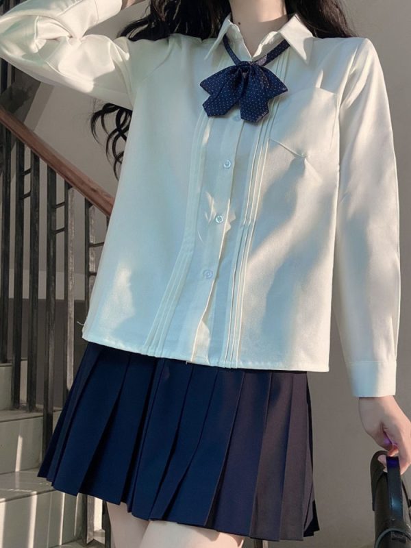 Accordion Pleated Long Sleeve & Short Sleeve JK Shirt Set - Basic Student Uniform for Women, Spring Autumn College Style