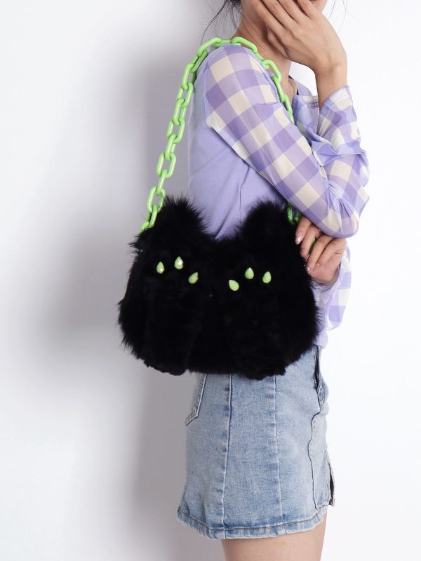 Adorable Plush Little Black Cat Crossbody Bag - Soft Autumn Collection, Cute Student Shoulder Bag for Niche Style Lovers