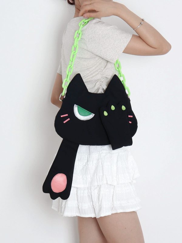Adorable Plush Little Black Cat Crossbody Bag - Soft Autumn Collection, Cute Student Shoulder Bag for Niche Style Lovers