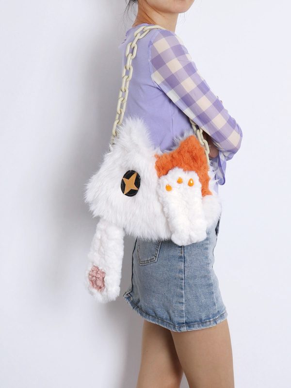 Adorable Plush Orange Cat Crossbody Bag for Women - Soft Face-Covering Shoulder Bag, 2024 Autumn Niche Style