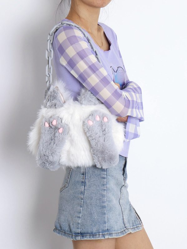 Adorable Plush Orange Cat Crossbody Bag for Women - Soft Face-Covering Shoulder Bag, 2024 Autumn Niche Style