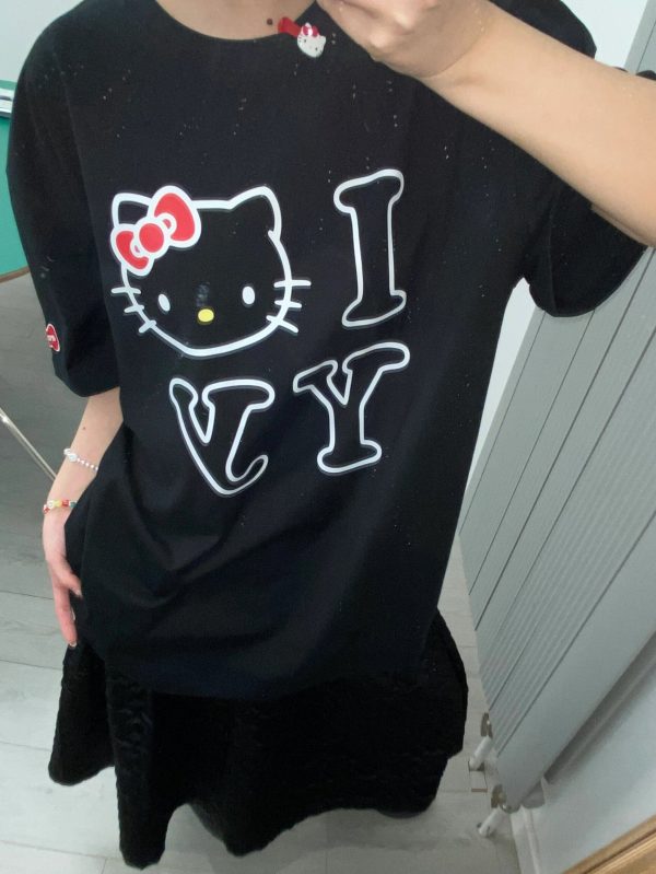 Age-Reducing Cute Kitty Print Heavyweight Cotton Short Sleeve T-Shirt - Irresistible Korean Niche Design