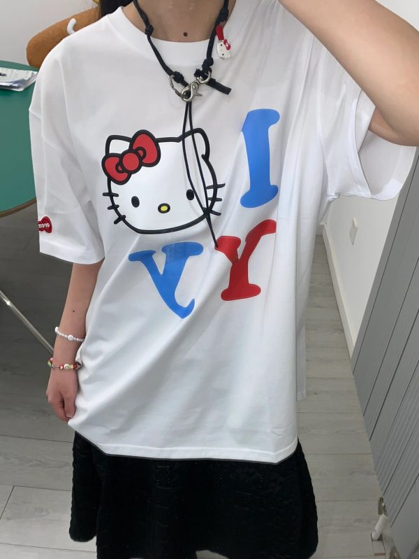 Age-Reducing Cute Kitty Print Heavyweight Cotton Short Sleeve T-Shirt - Irresistible Korean Niche Design