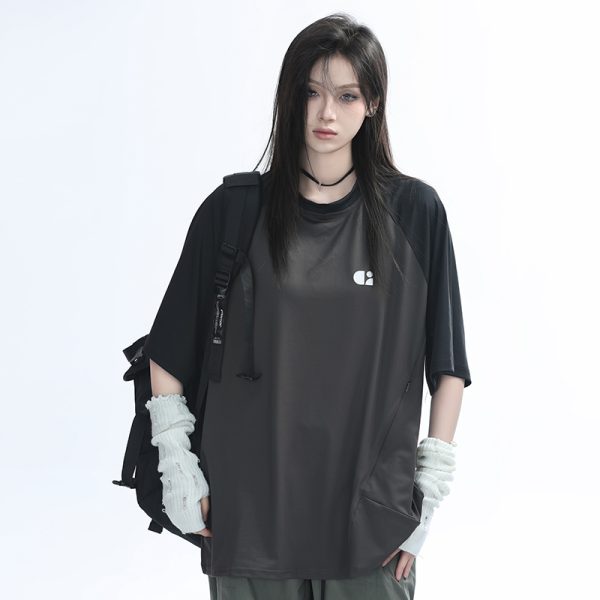 American Quick-Dry Oversized Women's Sports T-Shirt, Loose-Fitting Raglan Half-Sleeve for Summer, Casual Outdoor Style