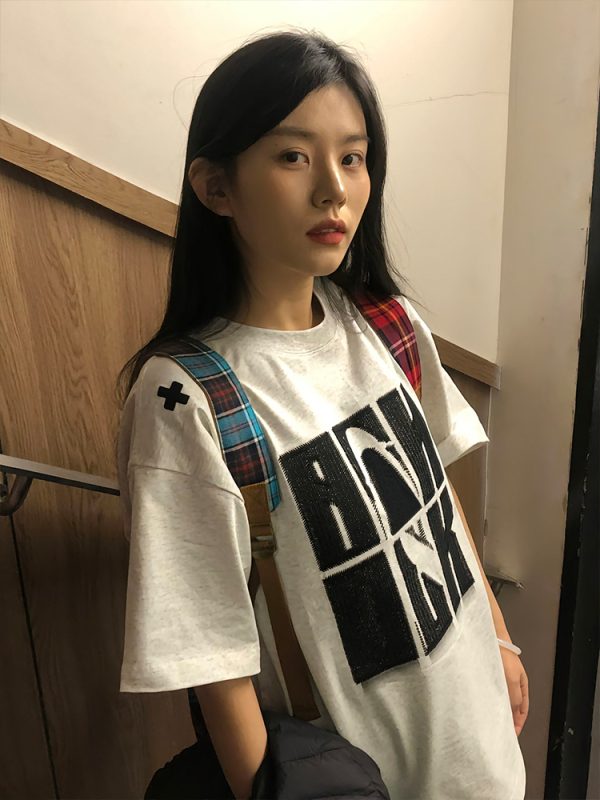 American Retro 2025 Summer Women's Short Sleeve Letter Embroidery Round Neck T-Shirt Casual Loose Fit Trendy Top