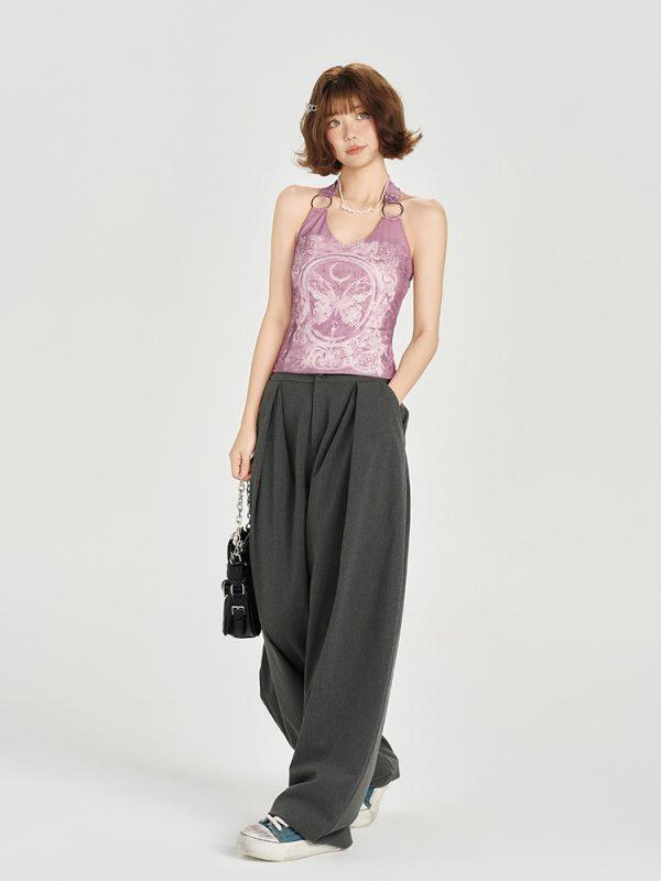 American Retro Backless Halter Tank Top for Women - Slimming, Waist-Cinching Summer Design
