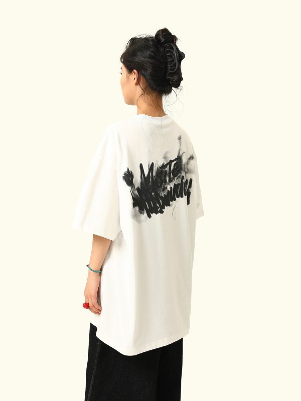 American Retro Blurry Letter Short Sleeve T-Shirt for Men and Women - Heavyweight Pure Cotton Summer Couple Tee