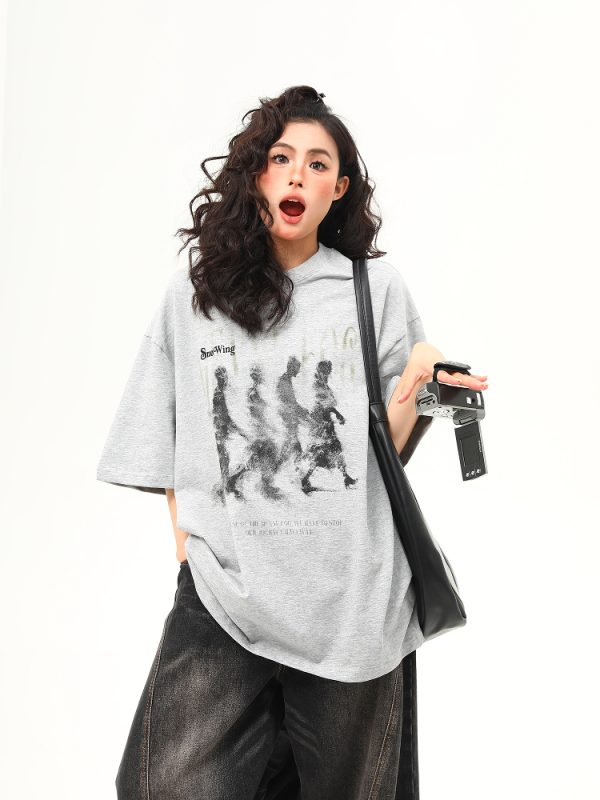 American Retro Blurry Portrait Print Short Sleeve T-Shirt for Men and Women - Summer Round Neck Pure Cotton Couple Tee