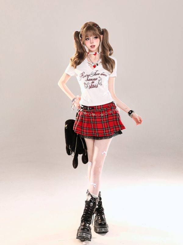 American Retro Butterfly Print Short Sleeve T-Shirt for Girls, Summer Ruffled Drawstring Slim Fit Cropped Top, Y2K Style