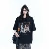 American Retro Character Black Short-Sleeve T-Shirt for Women - Summer Heavy Loose Round Neck Trendy Tee