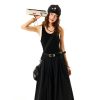 American Retro Color-Blocking A-Line Dress for Women, Summer Slim Fit Long Dress, Vintage 90s Style Fashion
