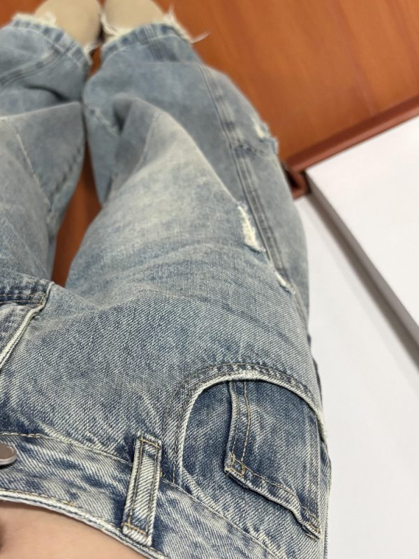 American Retro Curved Blade Wide-Leg Jeans for Men & Women, Loose Deconstructed Design, Washed Distressed Floor-Length Pants