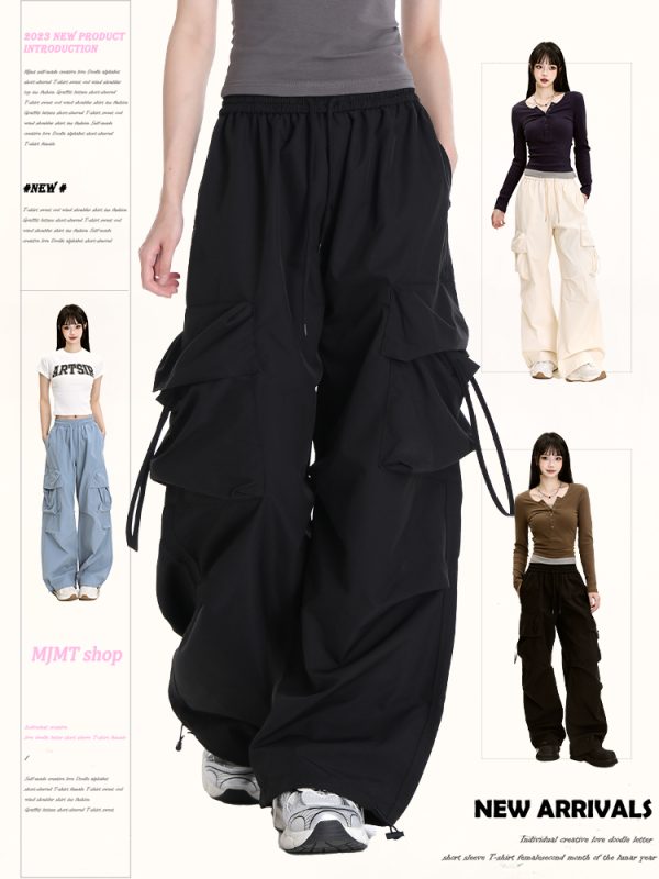 American Retro Dance Cargo Pants for Women - Summer Loose Casual Jazz Wide-Leg Pants in Draped Style