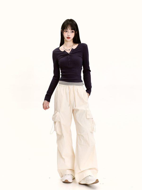 American Retro Dance Cargo Pants for Women - Summer Loose Casual Jazz Wide-Leg Pants in Draped Style