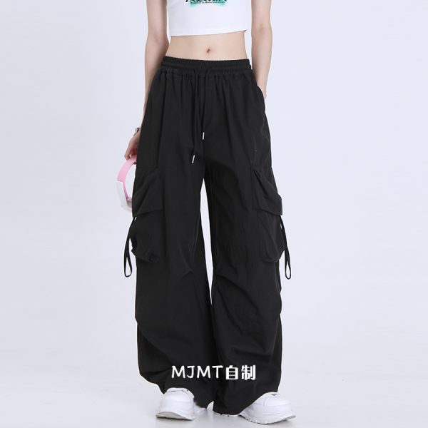 American Retro Dance Cargo Pants for Women - Summer Loose Casual Jazz Wide-Leg Pants in Draped Style