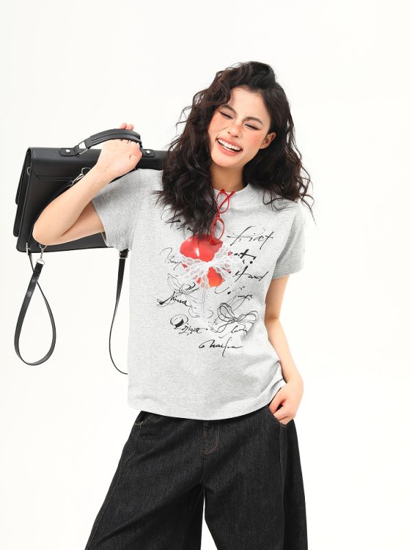 American Retro Design Boxy Shoulder T-Shirt for Women - Summer Slim-Fit Short Sleeve Top, Versatile 90s Style