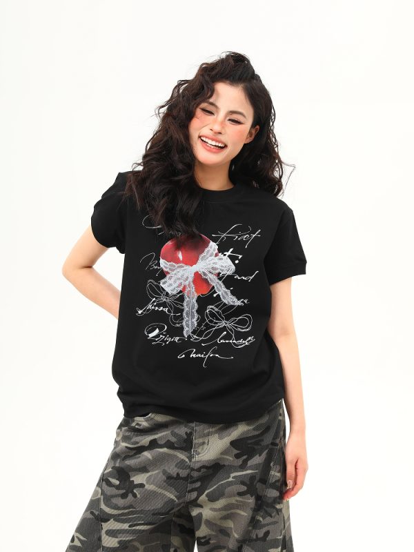 American Retro Design Boxy Shoulder T-Shirt for Women - Summer Slim-Fit Short Sleeve Top, Versatile 90s Style