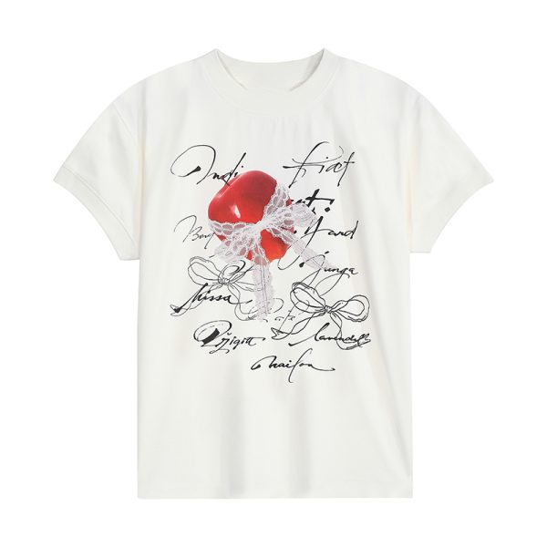 American Retro Design Boxy Shoulder T-Shirt for Women - Summer Slim-Fit Short Sleeve Top, Versatile 90s Style