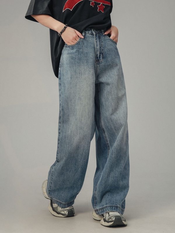 American Retro Drop-Crotch Jeans for Men and Women, Clean Fit Long Straight Casual Pants, Y2K Style, Unisex Fashion