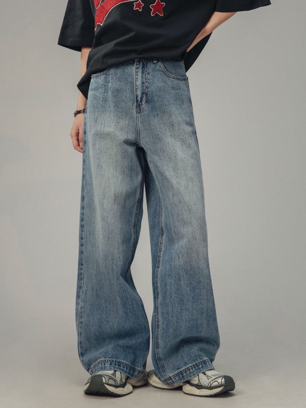 American Retro Drop-Crotch Jeans for Men and Women, Clean Fit Long Straight Casual Pants, Y2K Style, Unisex Fashion