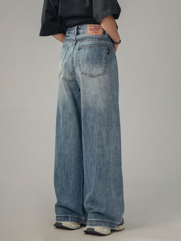American Retro Drop-Crotch Jeans for Men and Women, Clean Fit Long Straight Casual Pants, Y2K Style, Unisex Fashion