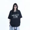 American Retro Embroidered Half-Zip Collar Oversized Short-Sleeve T-Shirt for Women - Casual Y2K Style Top